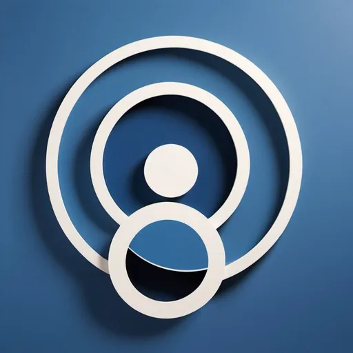 Prompt: Minimalist geometric design in blue and white with clean lines and multi layered circular objects: 4 circles at the bottom, then 6 circles in the middle, and 2 circles around these two layers