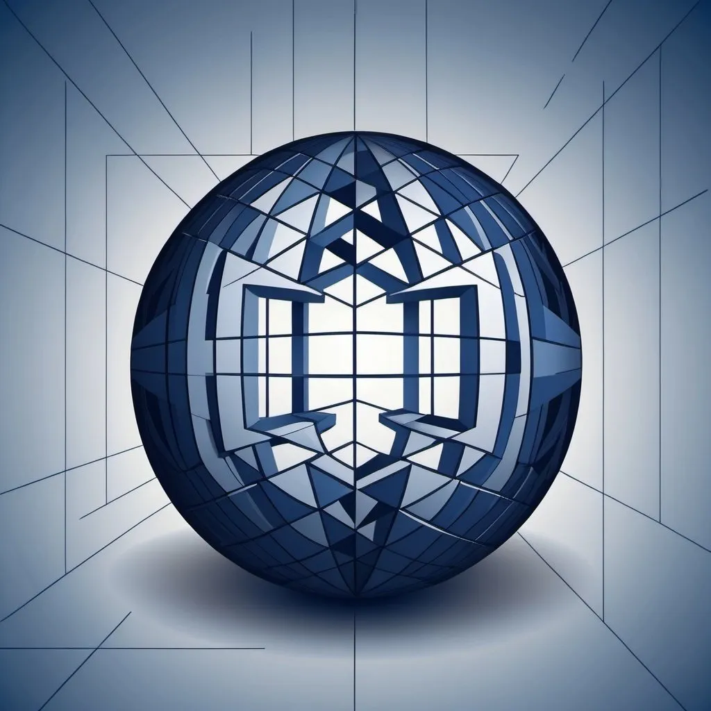 Prompt:  a 3d ball,  visible axes in the background , dark blue shades, Escher style, minimalistic vector