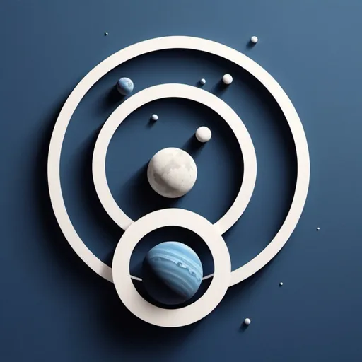 Prompt: Minimalist geometric design of planets, blue and white color scheme, clean lines, few little moons orbiting, minimalist, geometric, planets, moons, blue and white, clean lines, simple, serene, modern, high quality