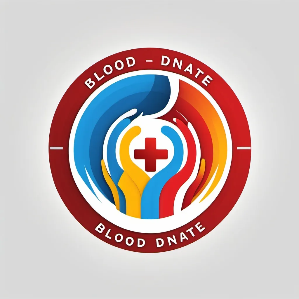 Prompt: a circle logo for blood donate have blue, yellow and red. Style, modern and have a school logo