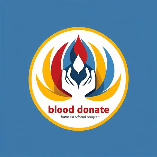 Prompt: a circle logo for blood donate have blue, yellow and red. Style, modern and have a school logo