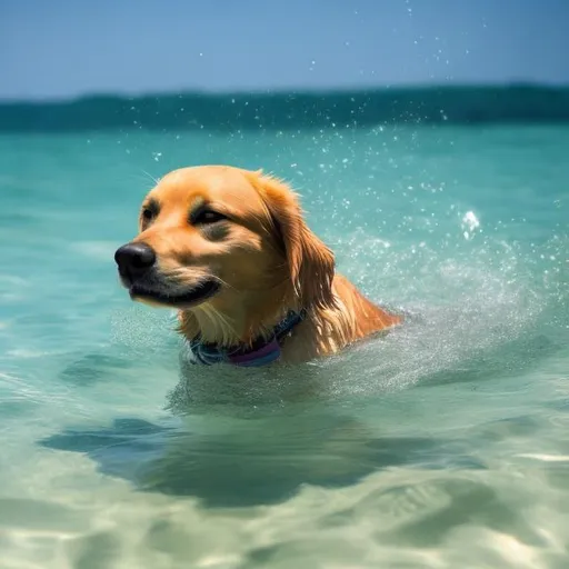 Prompt: Dog swimming in ocean 