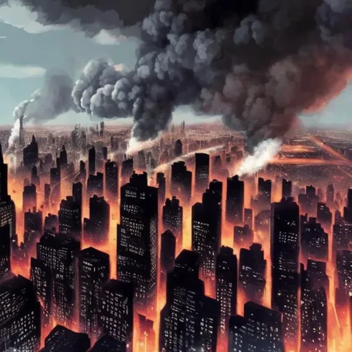 Prompt: detailed ny city in destruction, smoke, and explosions