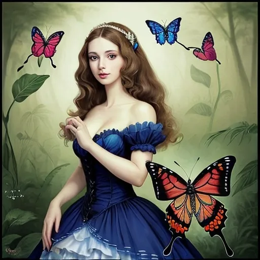 Prompt: A lady and a beautiful butterfly