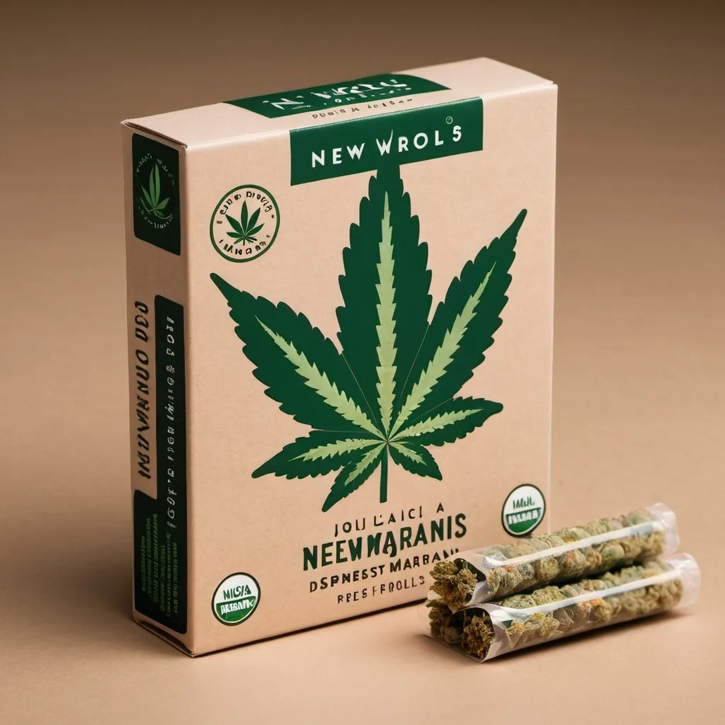 Prompt: joint box design for new world organics a medical marijuana dispensary joint box inculdes 8 half gram pre rolls from harvested cannabis 
