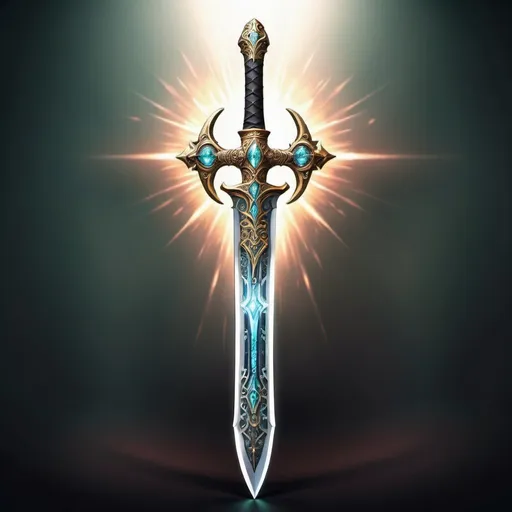 Prompt: A fantasy sword with intricate designs and magical aura representing Xcalibur 