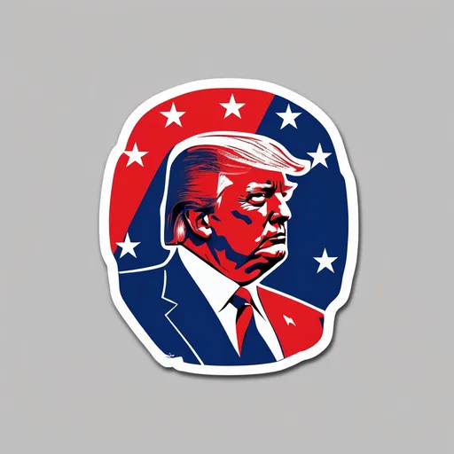 Prompt: donald trump red white and blue shilloutte simple bumper sticker