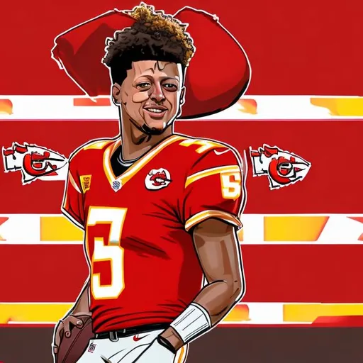 Prompt: Create a image of Patrick mahomes Qb for the Kansas City Chiefs cartoon in 4k