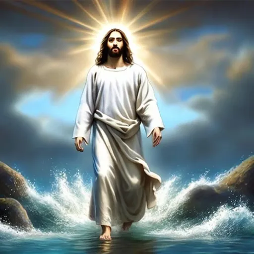 Prompt: Jesus walking on water