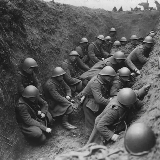Prompt: German soldiers in trenches