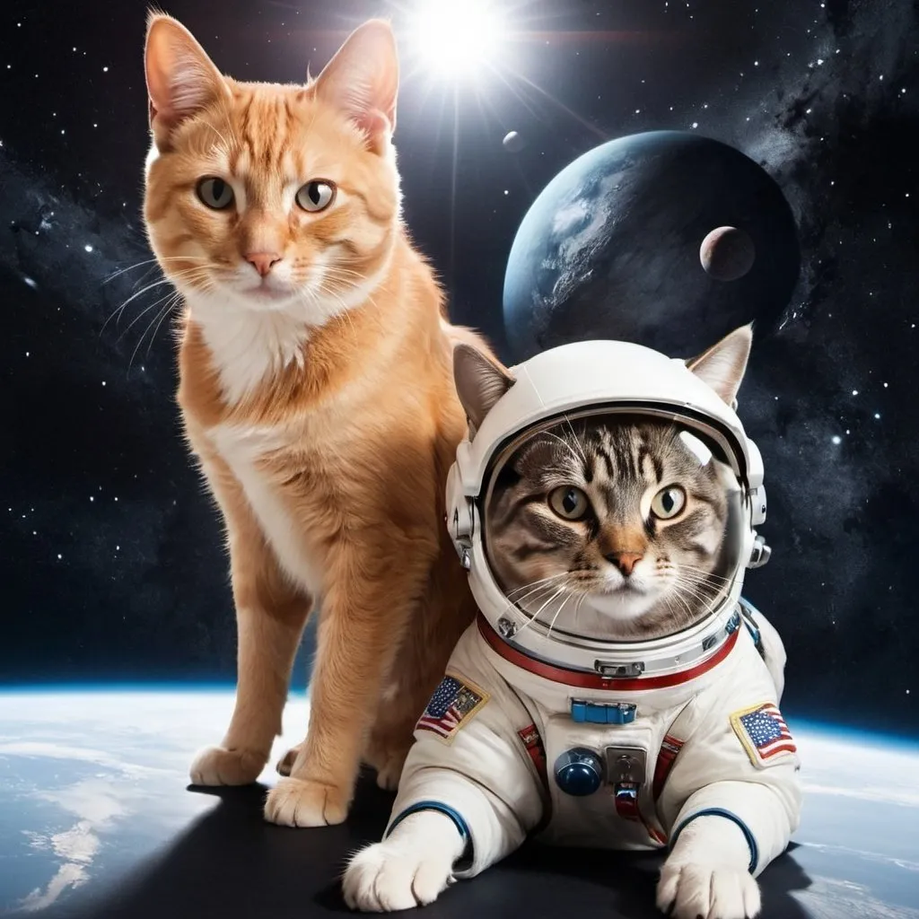 Prompt: e.g. a cat and dog in space