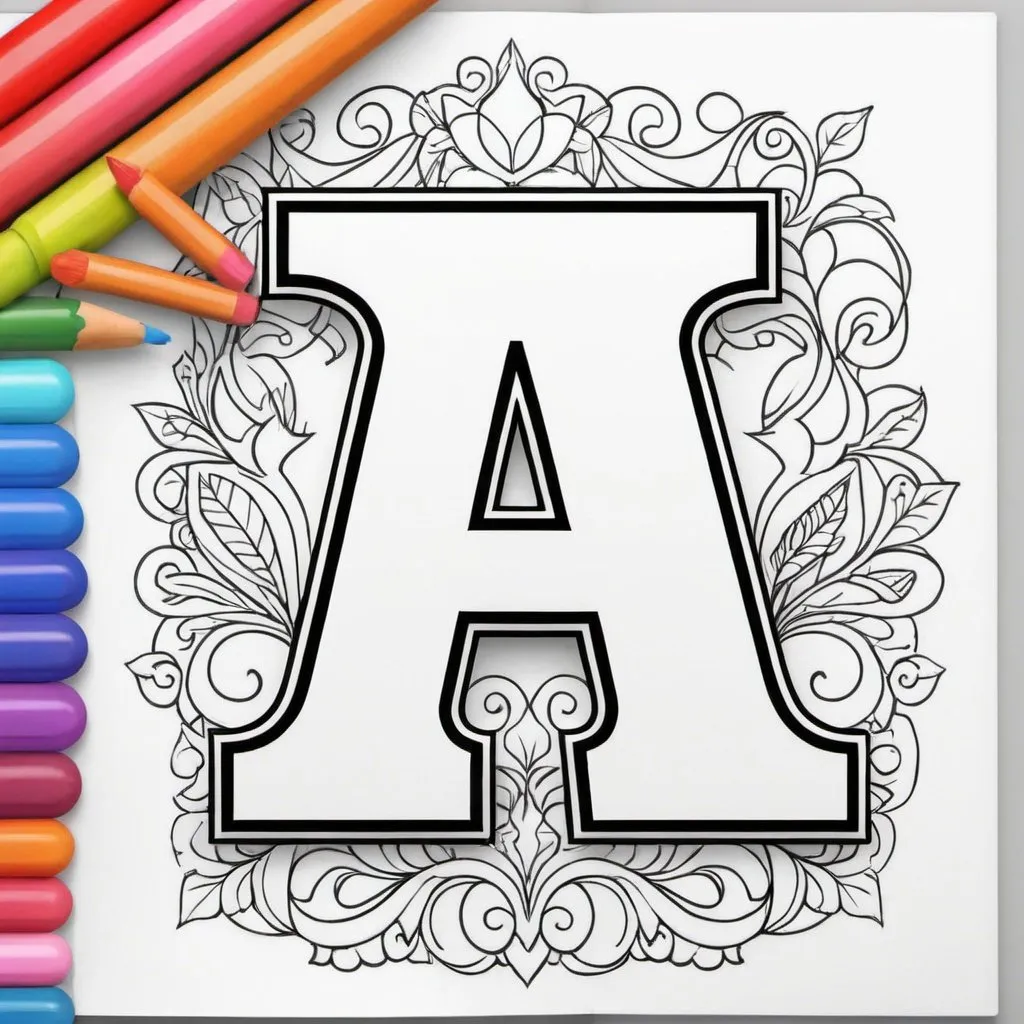 Prompt: Make alphabet coloring book First page with letter A 