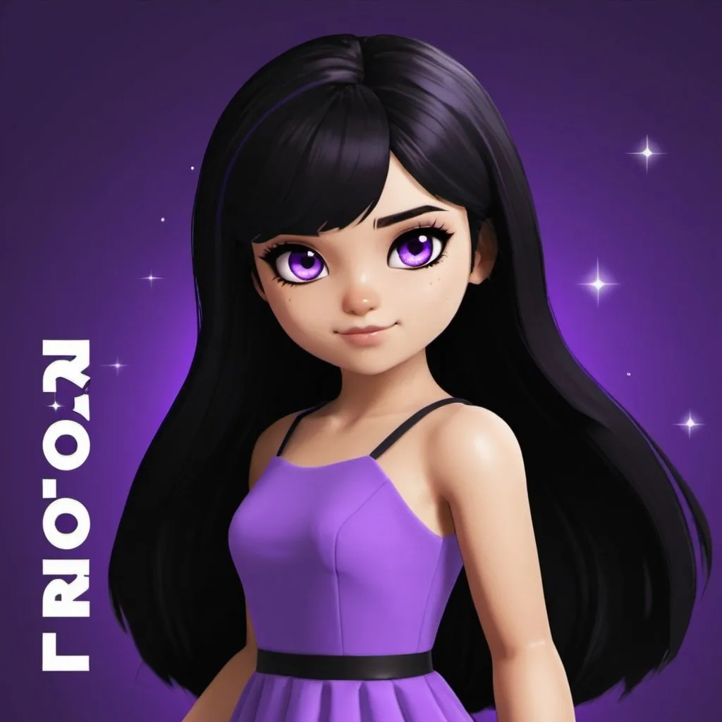 Prompt: black hair roblox  girl with purple dress and purple backround and the text  luna_edits_corner 