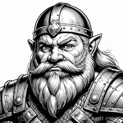 Prompt: vintage fantasy line art, a dwarf fighter, half body, 1bit bw, visible cross-hatching, isolated on white, style of 1978 Advanced Dungeons and Dragons, by Erol Otus,