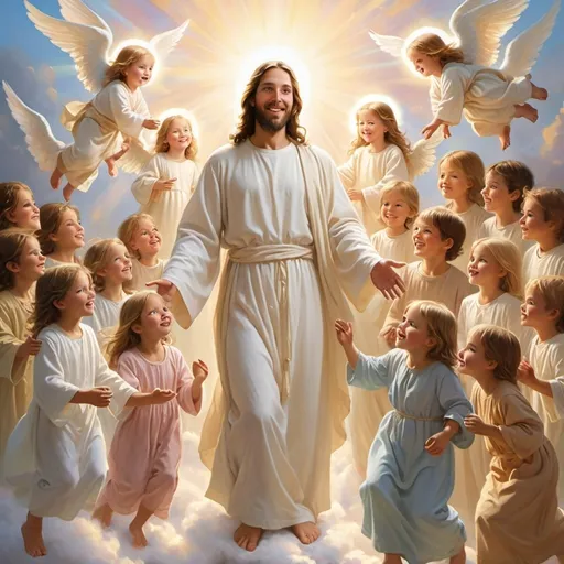 Prompt: heavenly host of Jesus with children
