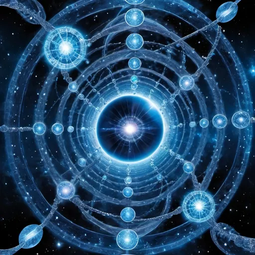Prompt: the multiverse, infinite branching timelines, infinite universes, portals, ice cold, spirals, blue beams orbiting