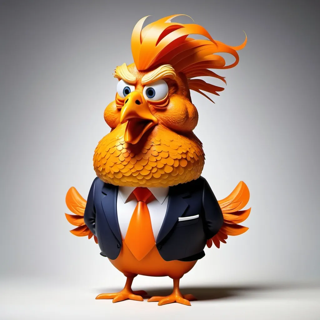 Prompt: Donald Trump as an orange cartoon chicken