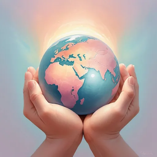 Prompt: Symbolic digital art of a comforting hand cradling a fragile globe, warm and protective aura, high quality, digital painting, soft pastel colors, gentle lighting, safety, security, protection, caring, assurance, peace, hope, fragile, delicate, symbol, symbolic, digital art, comforting, warm, gentle, pastel colors, peaceful lighting