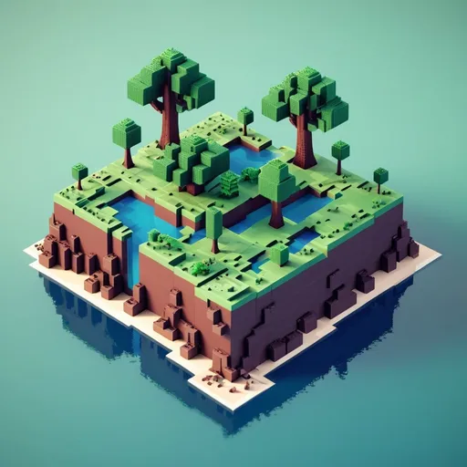 Prompt: voxel 3d render, blocks, island with ant trees