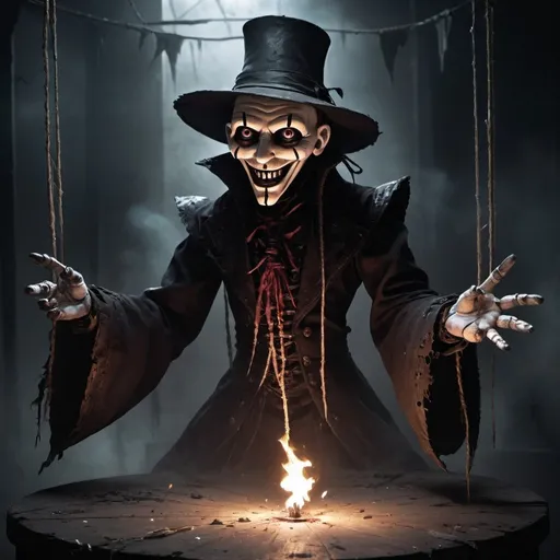 Prompt: A derelict of dark summoned from the ashes
The puppet master congregates all the masses
Pulling string, twisting minds as blades hit
You want this power? Then come try and take it!
