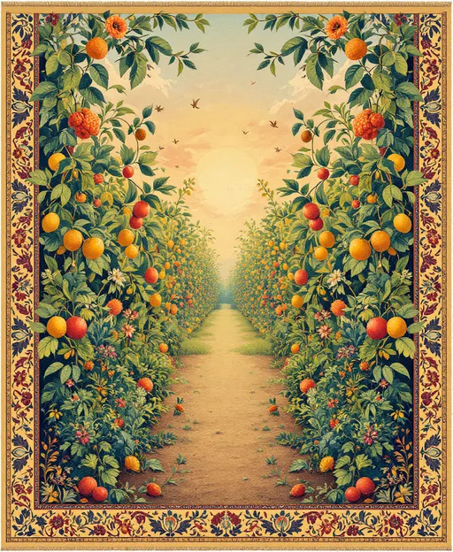 Prompt: Persian carpet inspired by a fruit garden
 

