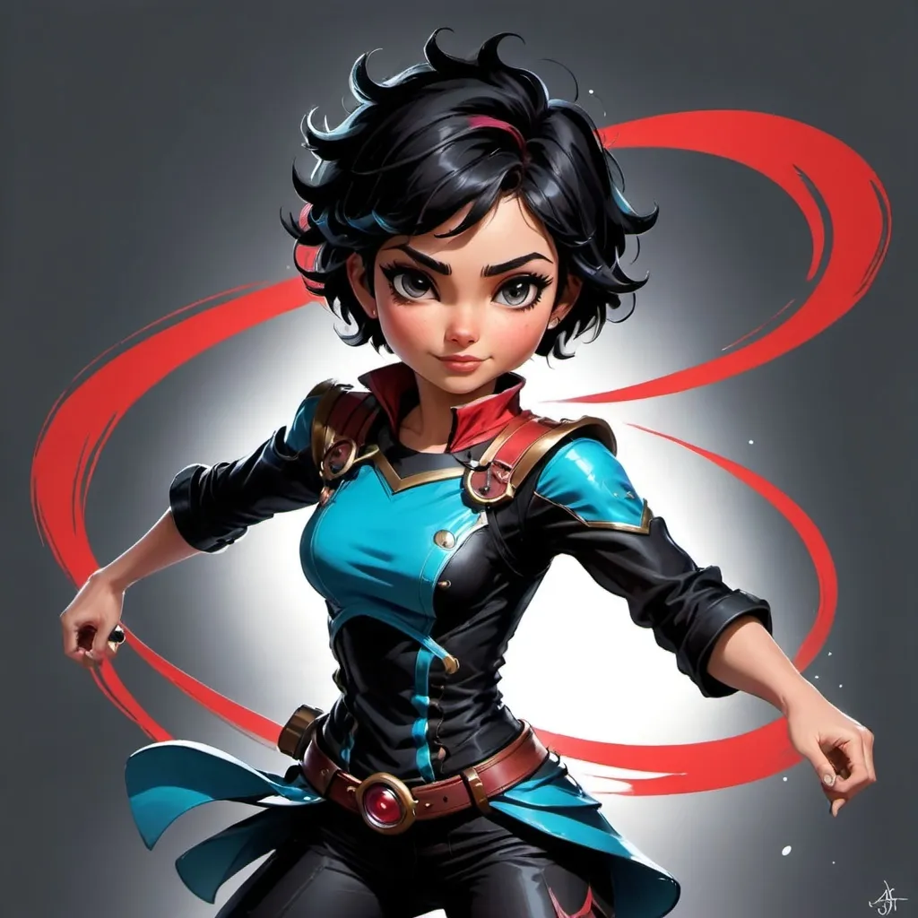 Prompt: I can't physically paint, but I can help you imagine a Disney-style Valorant Jett figure! Envision Jett with a more animated and whimsical appearance. Here's a description: Jett, the radiant duelist from Valorant, transforms into a Disney character with a cheerful and adventurous vibe. She has large, expressive eyes that sparkle with determination and excitement. Her iconic short hair is animatedly tousled, and her sleek outfit takes on a more playful and colorful look. Jett's agility and speed are showcased through dynamic poses – perhaps mid-jump or with a trail of magical streaks following her swift movements. Instead of her usual knife, imagine her wielding a fantastical, glowing weapon with a touch of Disney magic. The background could be filled with dynamic swirls of energy or clouds to enhance the lively and enchanting atmosphere. Capture the essence of Disney's charm by emphasizing Jett's positive and lively personality, making her a dynamic and captivating character in the Disney style! If you're artistically inclined or working with an artist, these ideas can be used as inspiration for your painting.