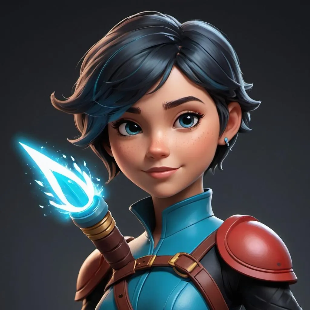 Prompt: I can't physically paint, but I can help you imagine a Disney-style Valorant Jett figure! Envision Jett with a more animated and whimsical appearance. Here's a description: Jett, the radiant duelist from Valorant, transforms into a Disney character with a cheerful and adventurous vibe. She has large, expressive eyes that sparkle with determination and excitement. Her iconic short hair is animatedly tousled, and her sleek outfit takes on a more playful and colorful look. Jett's agility and speed are showcased through dynamic poses – perhaps mid-jump or with a trail of magical streaks following her swift movements. Instead of her usual knife, imagine her wielding a fantastical, glowing weapon with a touch of Disney magic. The background could be filled with dynamic swirls of energy or clouds to enhance the lively and enchanting atmosphere. Capture the essence of Disney's charm by emphasizing Jett's positive and lively personality, making her a dynamic and captivating character in the Disney style! If you're artistically inclined or working with an artist, these ideas can be used as inspiration for your painting.