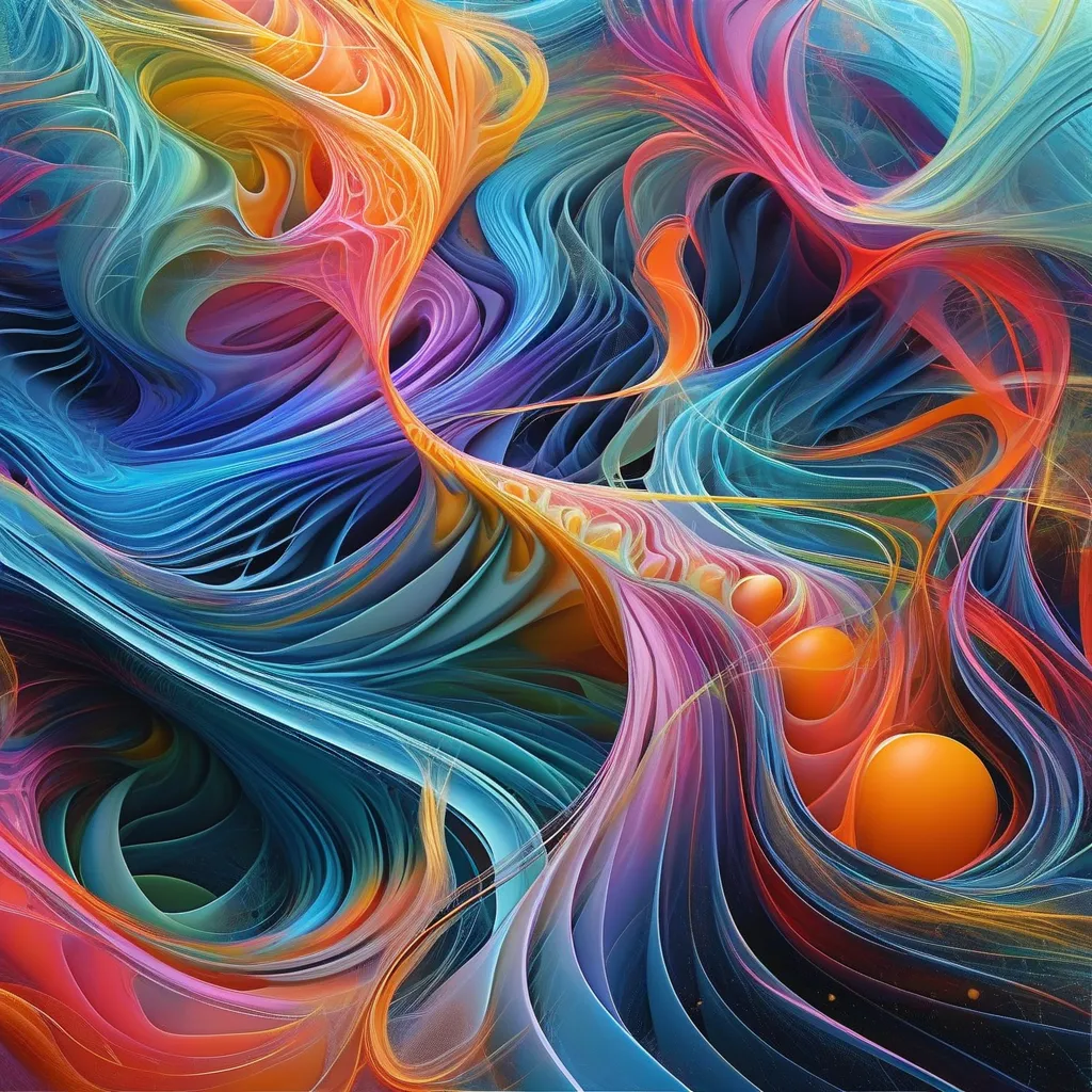 Prompt: Abstract image based on differential equations, fluid and dynamic patterns, shapes evolving in space, chaotic yet orderly, contrasting colors in unusual color schemes, modern artistic style, intricate designs, captivating visual rhythms, high resolution, ultra-detailed, emphasizing the intersection of chaos and clarity, visually stimulating tapestry of lines and curves.
