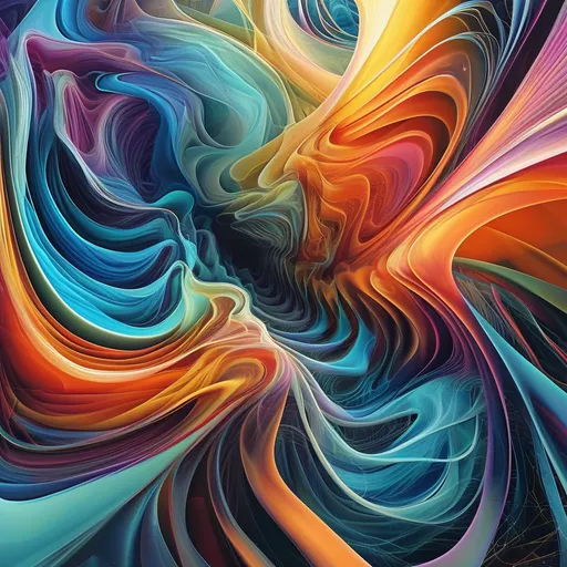 Prompt: Abstract image based on differential equations, fluid and dynamic patterns, shapes evolving in space, chaotic yet orderly, contrasting colors in unusual color schemes, modern artistic style, intricate designs, captivating visual rhythms, high resolution, ultra-detailed, emphasizing the intersection of chaos and clarity, visually stimulating tapestry of lines and curves.