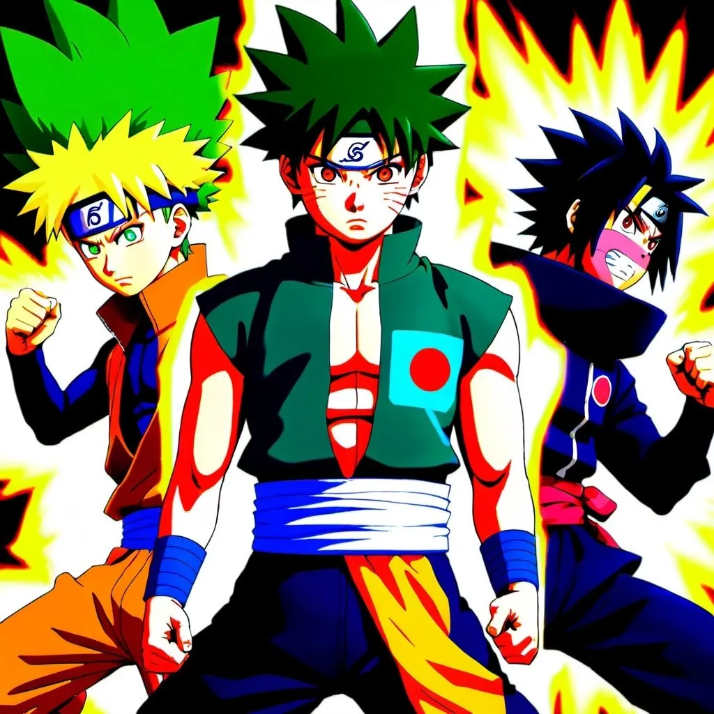 Prompt: Naruto vs Sasuke vs Deku vs GOKU BLACK