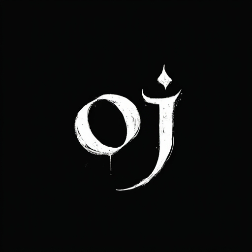 Prompt: Create an icon badge for a website containing the letters OJ, give it an black and gothic background