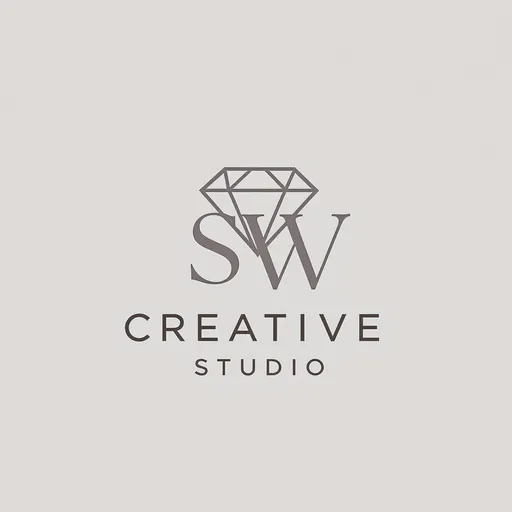 Prompt: Generate a logo for 'SW Creative Studio.' I'm looking for a design that embodies precision and excellence. The logo should feature a simplified diamond icon, symbolizing value, clarity, and the multifaceted nature of creativity. The typography should be sophisticated and timeless, making the logo feel both professional and artistically inspired. This logo needs to represent a creative studio that transforms ideas into stunning visual assets."