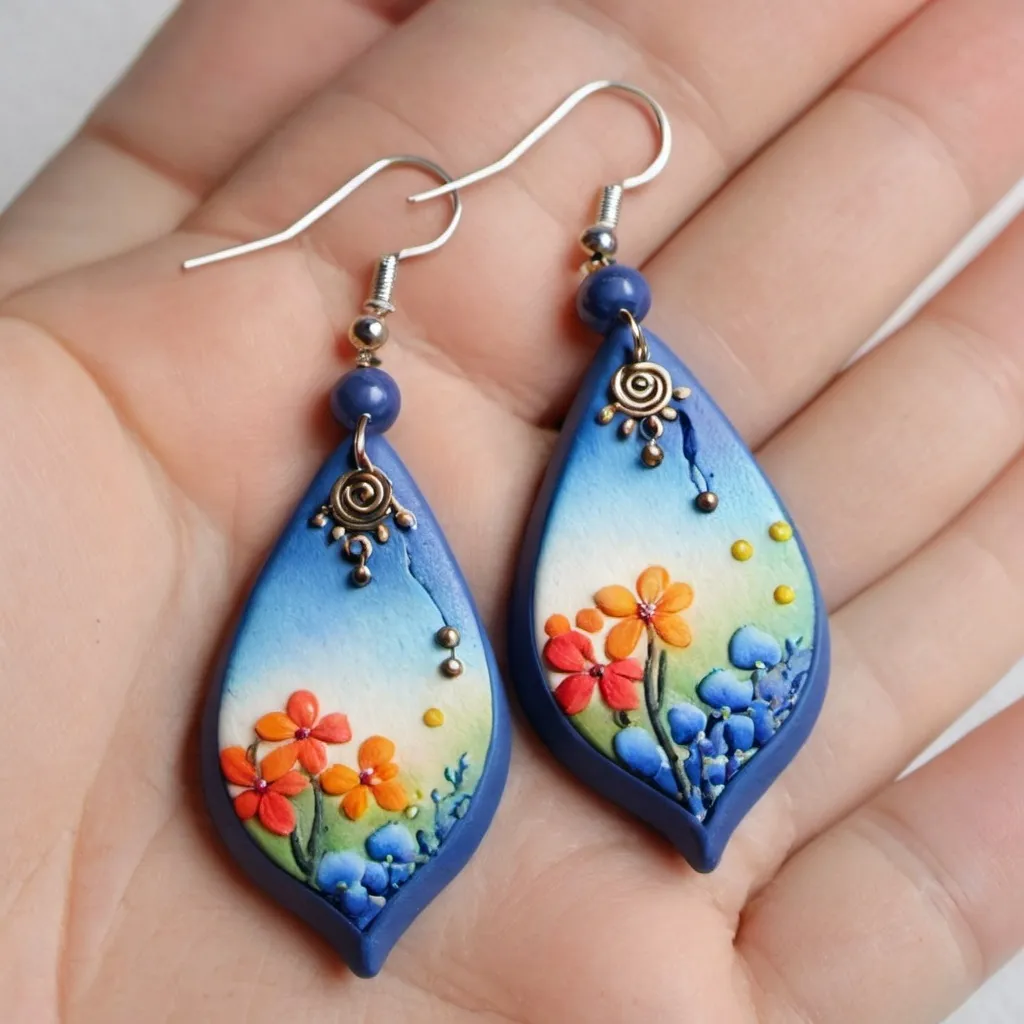 Prompt: options for earrings made of polymer clay, watercolor modeling technique, beautiful divorces, interesting, high-quality, beautiful, fair of craftsmen