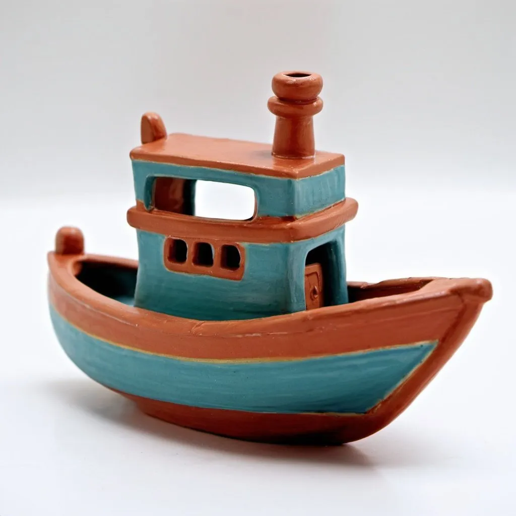 Prompt: ceramic toy, boat, clay toys, terracotta