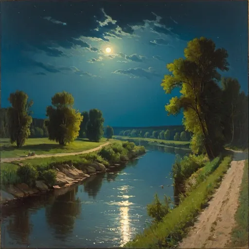 Prompt: landscape with a river, night, Ivan Tupeyko