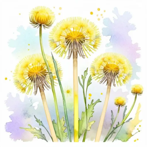 Prompt: yellow dandelion flowers, pastel, watercolor, tenderness, cuteness