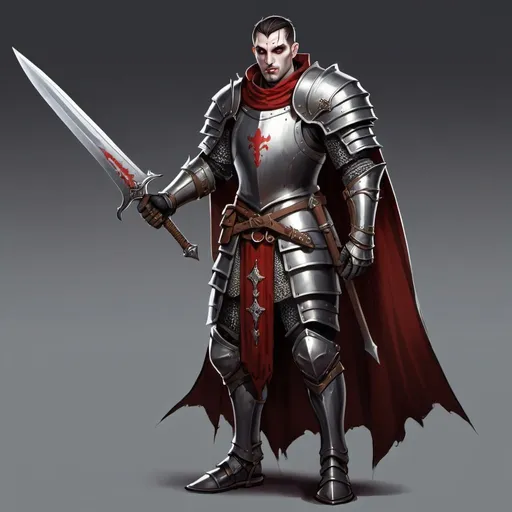 Prompt: character design for a game, warrior, light armor design of a medieval soldier, fantasy, digital art, vampire theme,