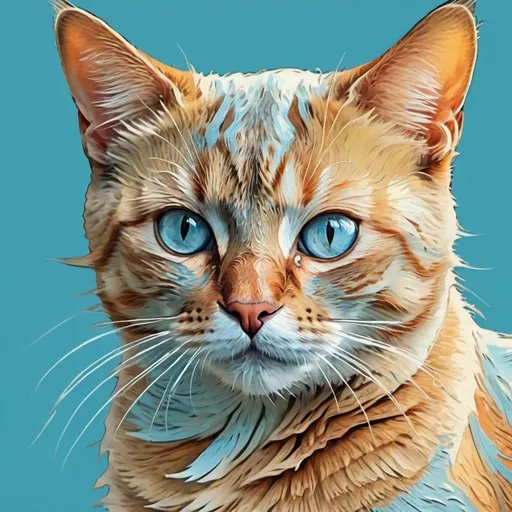 Prompt: cat looking focus illustration in the style of Vincent van Gogh, vincent van gogh style illustration, paint strokes visible, some kind of abstraction but still very realistic, and light blue, vintage-core, vintage poster style