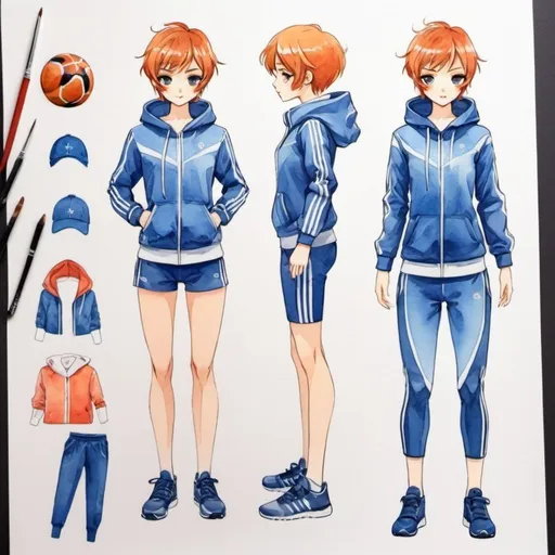 Prompt: design of sport clothes for a paper doll, anime, comiс, watercolor, original