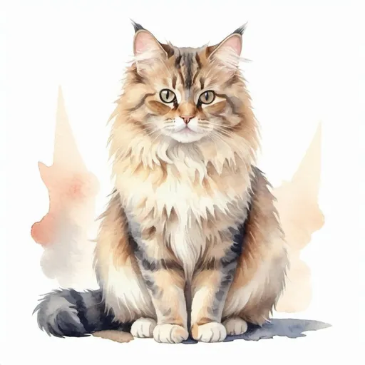 Prompt: cute fluffy cat in full growth, watercolor, discreet colors