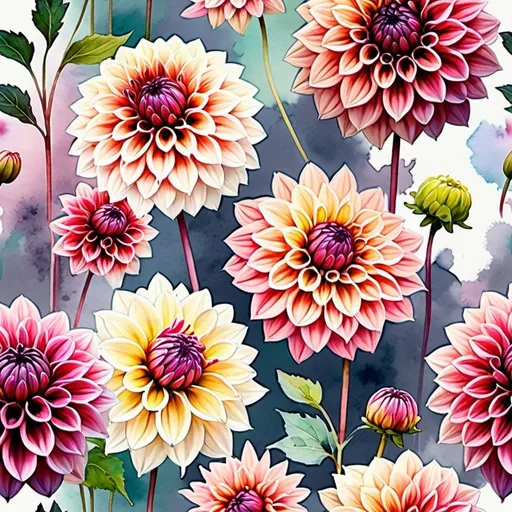 Prompt: dahlia flowers, a mixture of pastel and watercolor styles