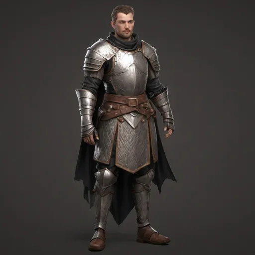 Prompt: character design for a game, low-level warrior, , design of light fabric armor with leather inserts, medieval, fantasy, digital art, gothic setting,