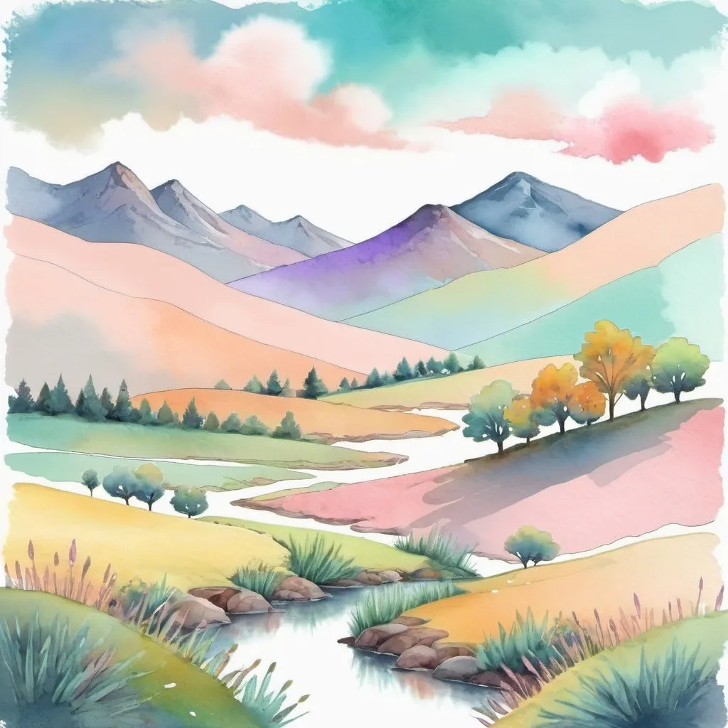 Prompt: landscape, a mixture of pastel and watercolor styles