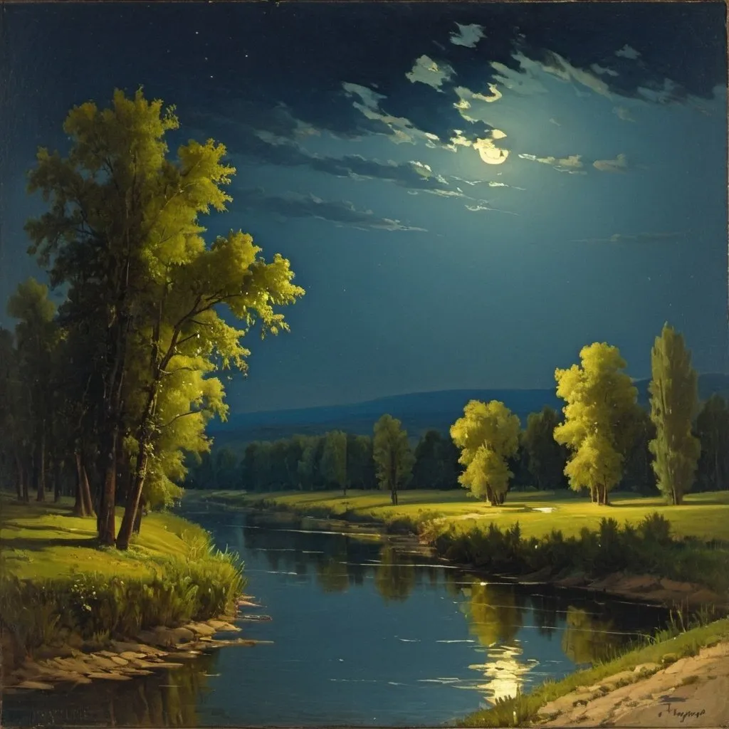 Prompt: landscape with a river, night, Ivan Tupeyko