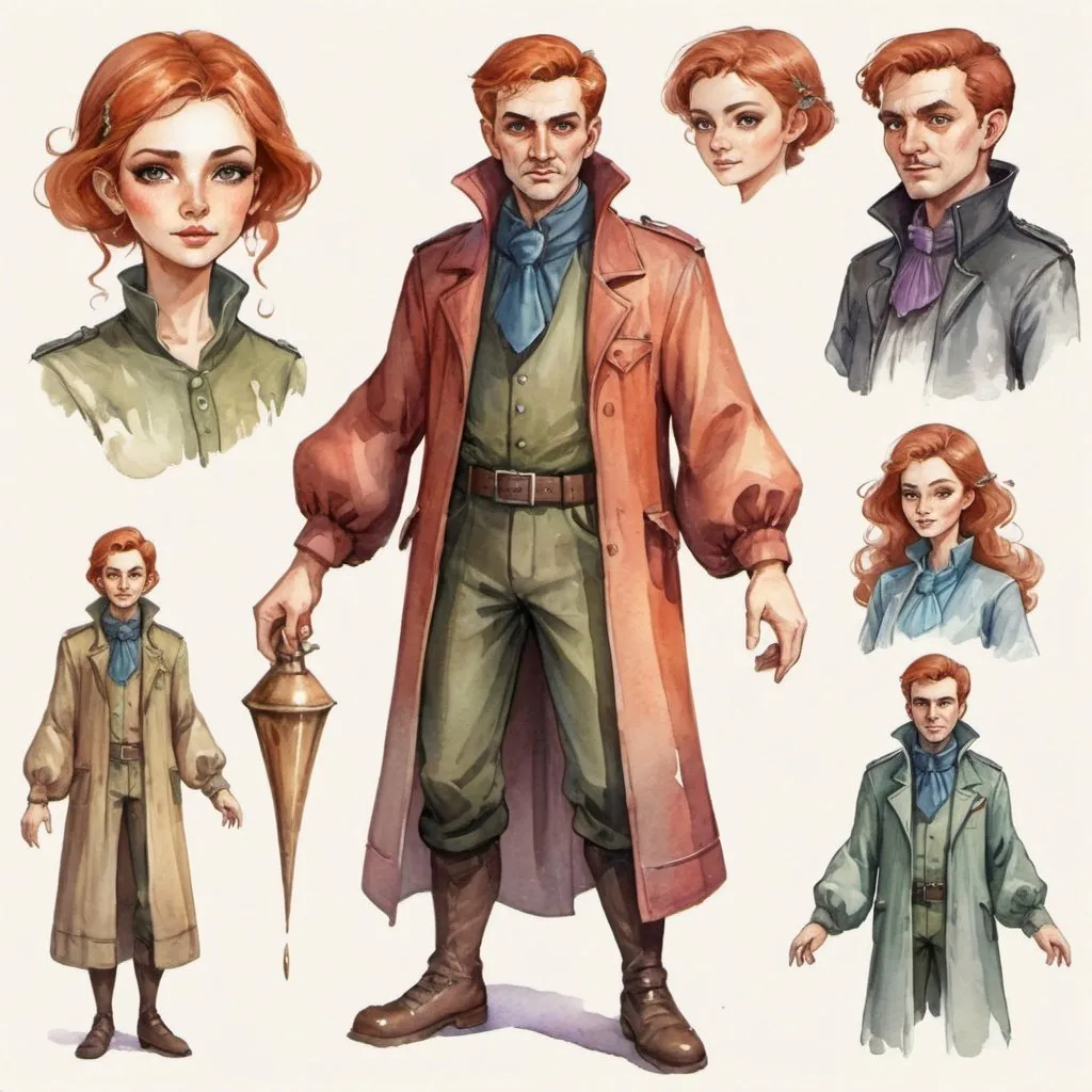 Prompt: Subdued colors, watercolor. full-length character design for the game, realistic body proportions, Soviet graphics. Faces with correct, realistic proportions. Small eyes. fantasy, clothing design for a fairy magician,