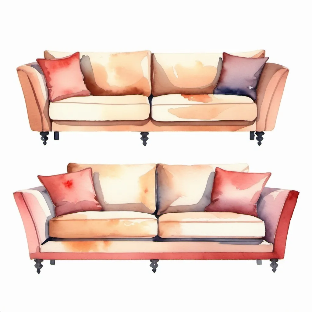 Prompt: sofa, simple modest furniture, few details, watercolor, flat image, 2D