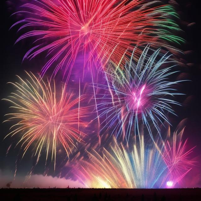 Prompt: On November 2 2023 Jake did fireworks, he lighted one up then they shot up in the sky like colorful  explosions in the sky  it was so colorful that it look like a rainbow in the sky.