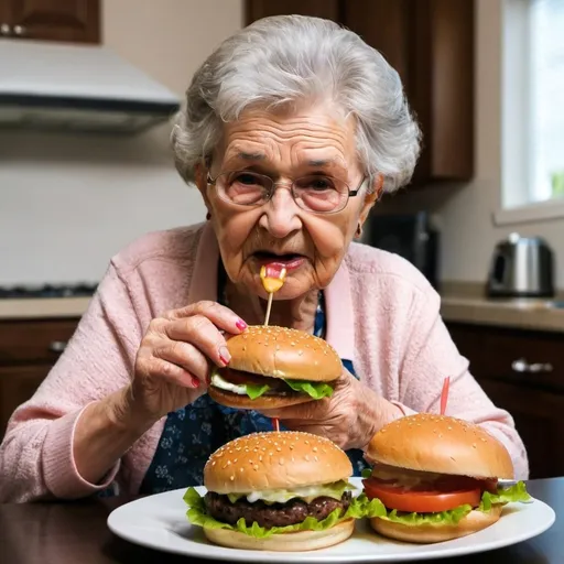 Prompt: Grandma a tasty burger 
