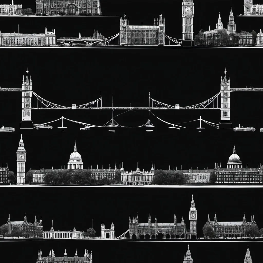 Prompt: London skyline in solid black against a solid white background
