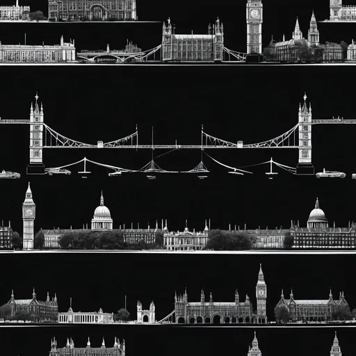 Prompt: London skyline in solid black against a solid white background
